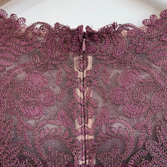 Tadashi Shoji Lace Dress Size 14 Brown Feminine Romantic Gala Sheath Midi Dainty - Picture 7 of 12